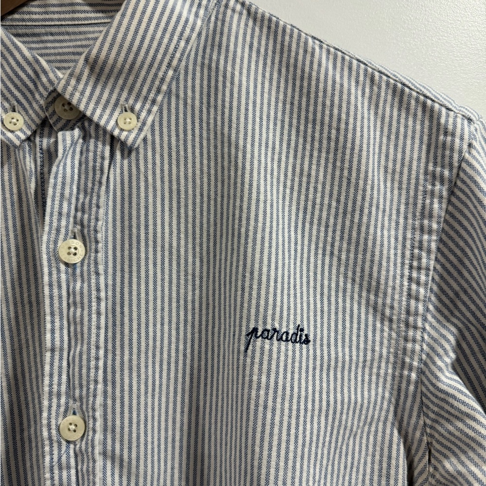 MAISON LABICHE Paris Women’s Blue Striped Button Down Shirt Size Small - Picture 2 of 10